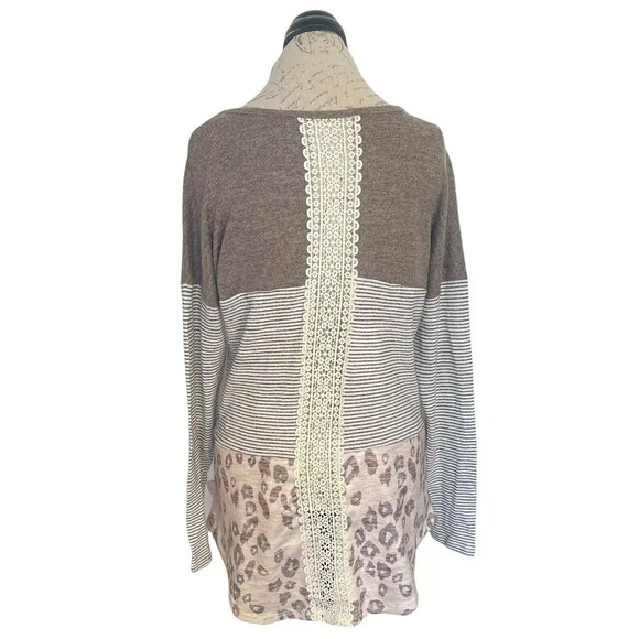 Tru Self Sweater Blouse Tunic Crochet Knit Boho Size XL Animal Print Colorblock - Picture 4 of 12